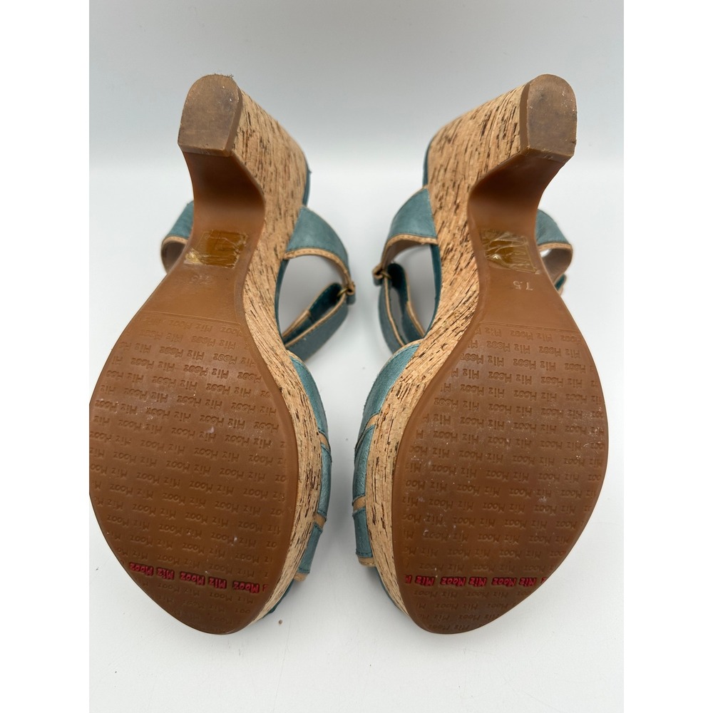 Miz Mooz Corbin Sandals Womens 7.5 Teal Blue Leather Cork Platform Block Heel - Picture 10 of 16